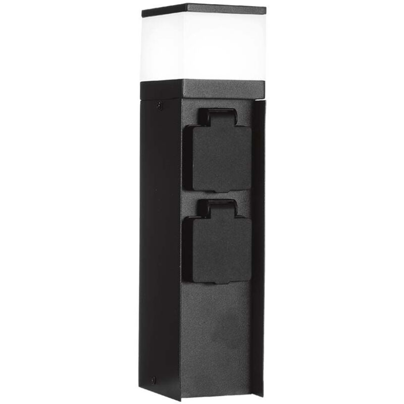 foto del prodotto piantana con 2 prese schuko 16a in acciaio inox da giardino 30cm con portafaretto g9 colore nero ip44 23403 v tac