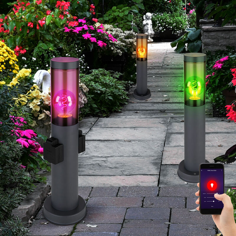 foto del prodotto piantana con portalampada antracite lampada portalampada portalampada in acciaio inox con luce, fumo, controllo app, 1x smart rgb led 10w 806lm, pxh