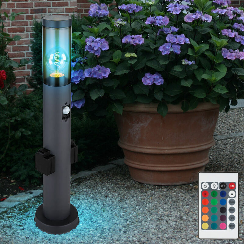 foto del prodotto piantana con rilevatore di movimento lampada da esterno con prese lampada da terra per esterno, fumo antracite, telecomando dimmerabile, 1x led rgb