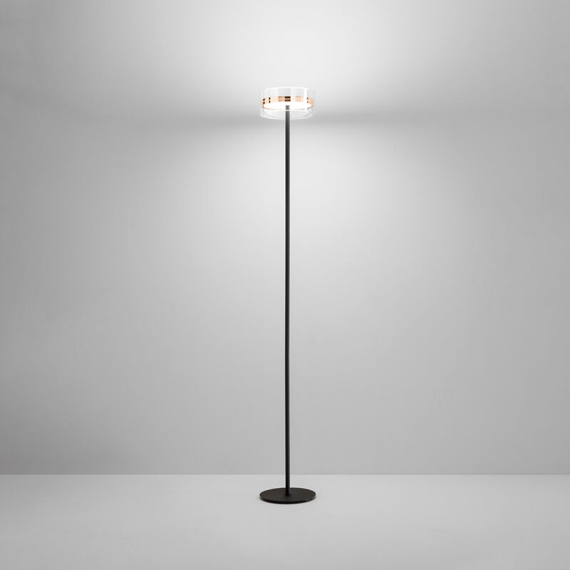 foto del prodotto piantana contemporanea aere metallo oro rosa vetro nero led 20w 3000k