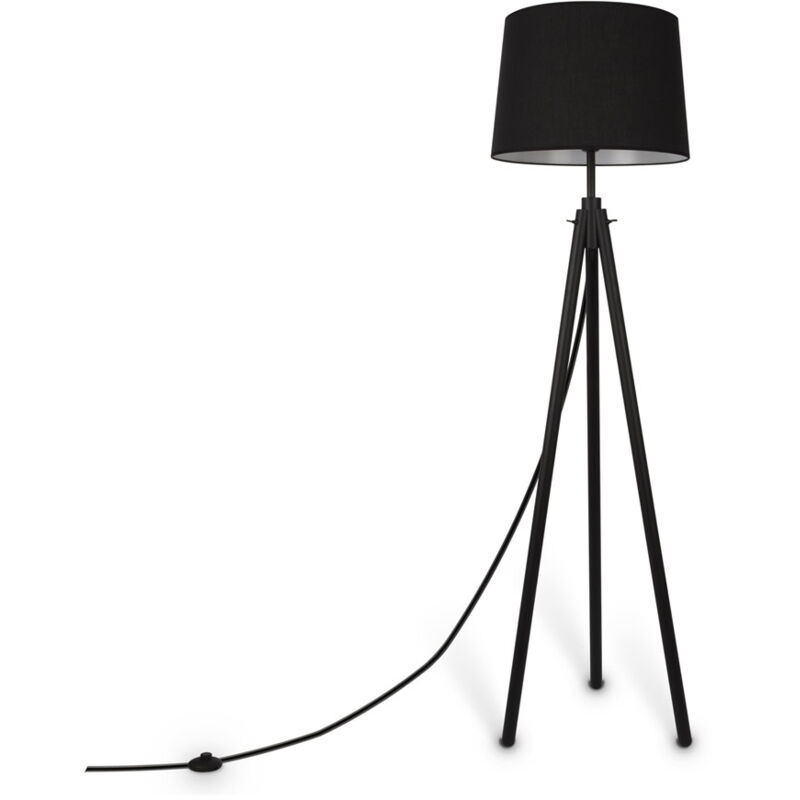 foto del prodotto piantana contemporanea calvin metallo nero 1 luce con diffusore in tessuto nero
