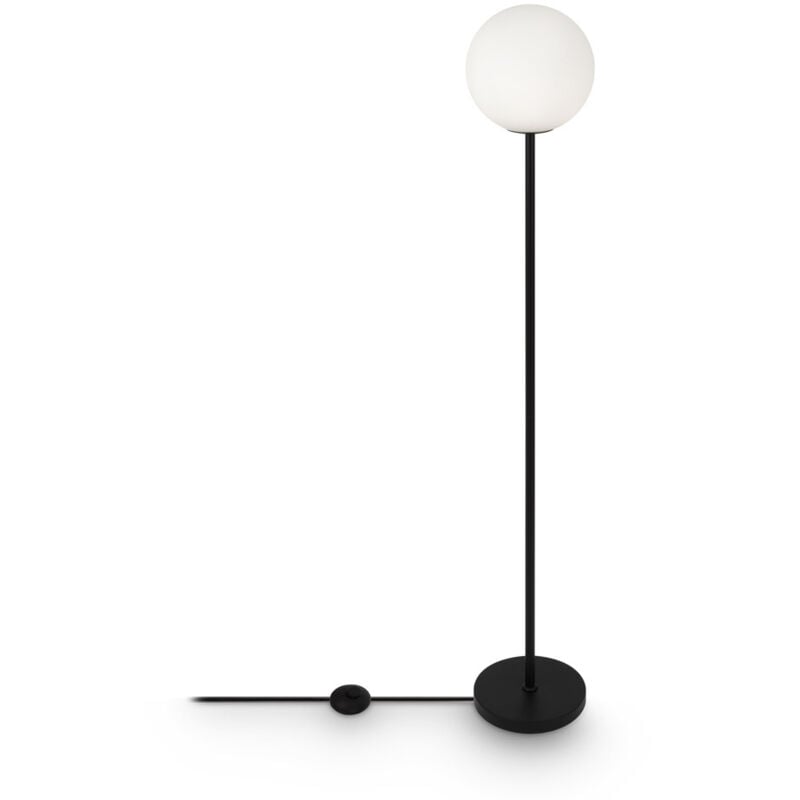 foto del prodotto piantana contemporanea ring metallo nero 1 luce e diffusore bianco