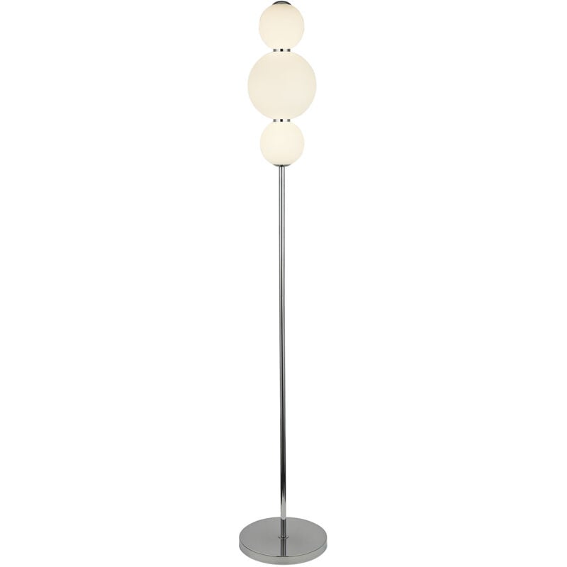 foto del prodotto piantana contemporaneo snow ball acciaio cromo vetro bianco led 19w 3000k