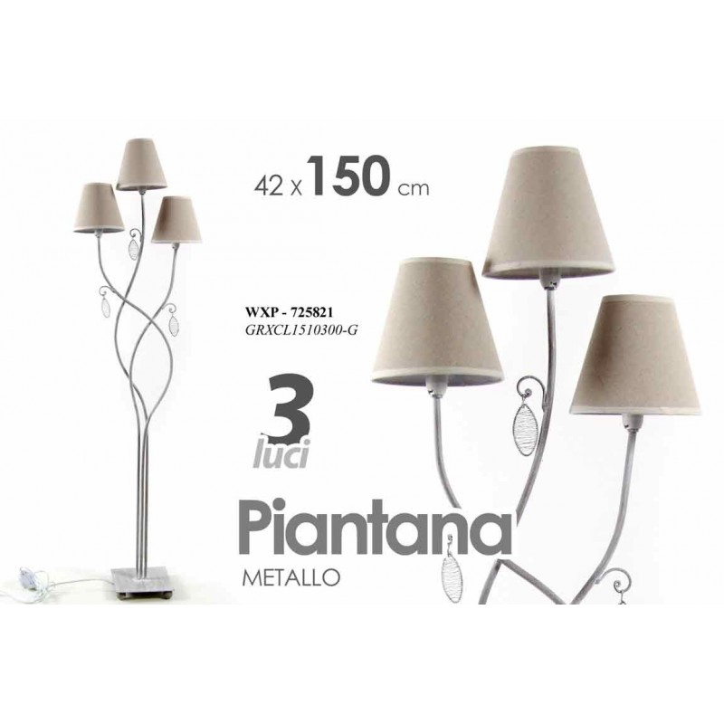 foto del prodotto piantana da terra shabby metallo tortora 3 luci cm 42 x 150 h