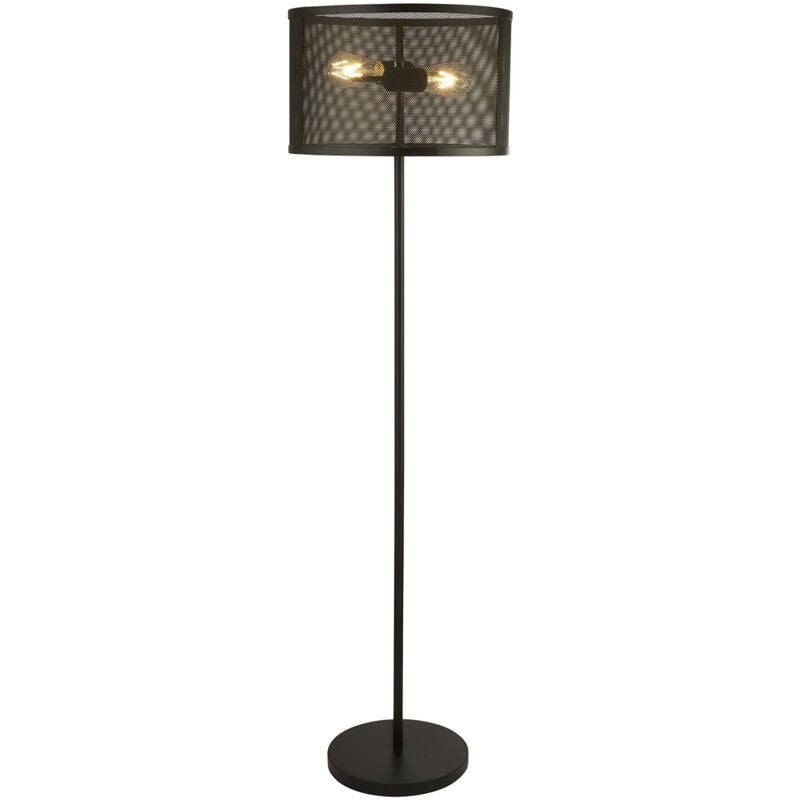 foto del prodotto piantana industrial nordico rete acciaio nero 2 luci e27