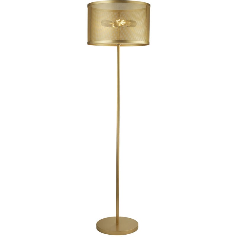 foto del prodotto piantana industrial nordico rete acciaio oro 2 luci e27