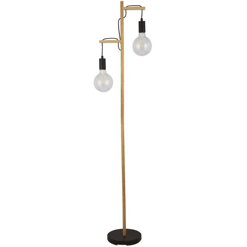 foto del prodotto piantana industrial nordico tribeca acciaio marrone legno nero 2 luci e27