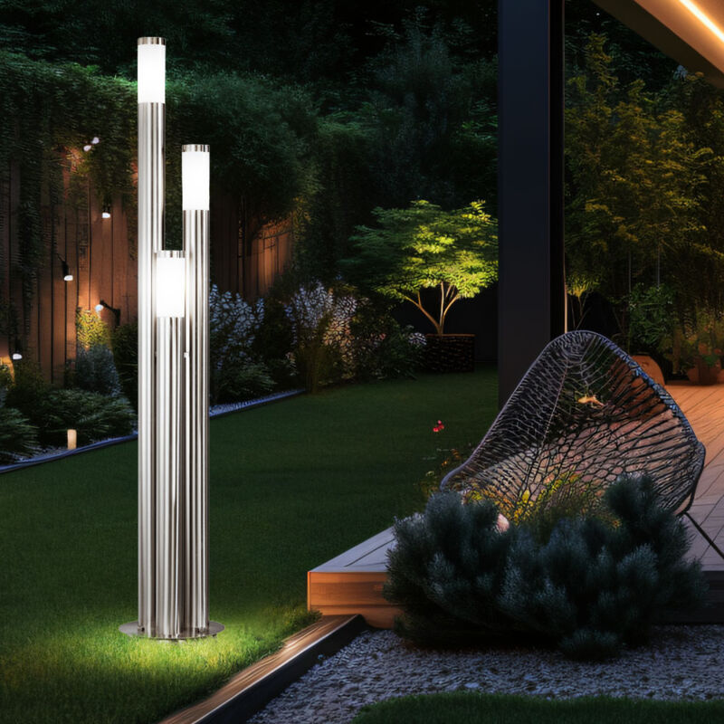 foto del prodotto piantana led da esterno grande segnapasso da esterno lampada da giardino in acciaio inox 170 cm, 3 colonne silver, 3x 11w 3x 1055lm bianco caldo, d 28 cm