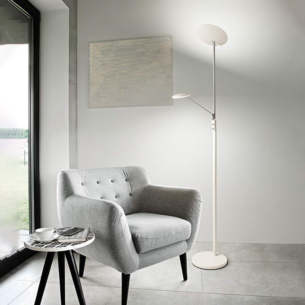 foto del prodotto piantana moderna miranda metallo bianco acrilico led 28w 3000k