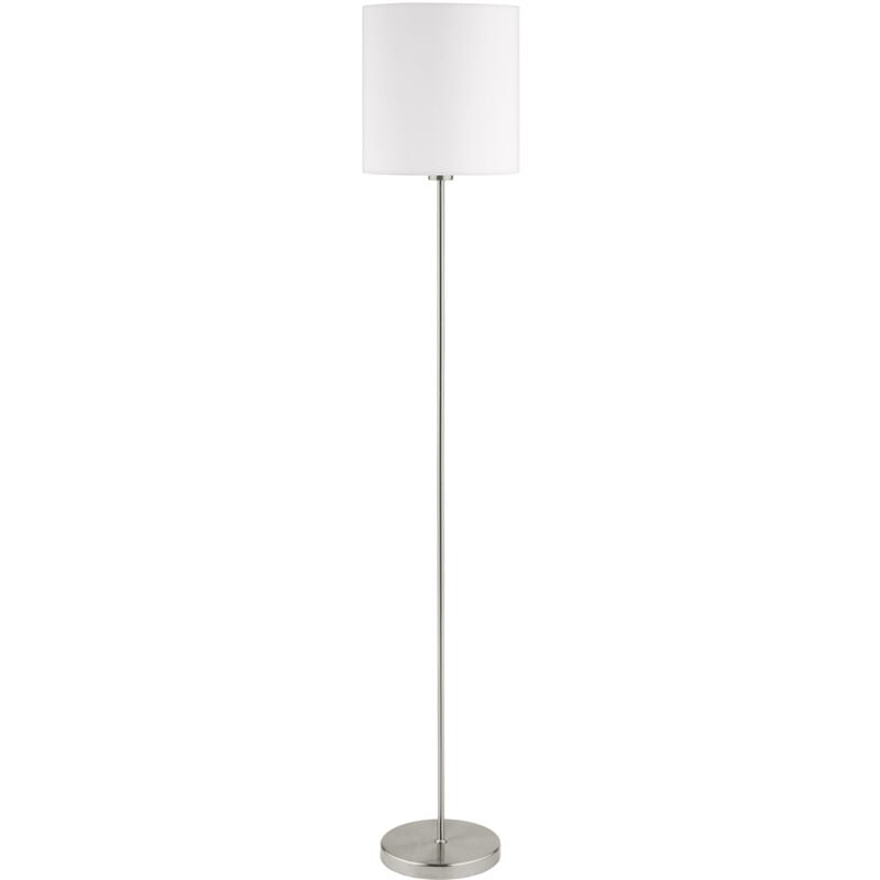 foto del prodotto piantana moderna pasteri acciaio nichel satinato stoffa bianco 1 luce e27 ip20