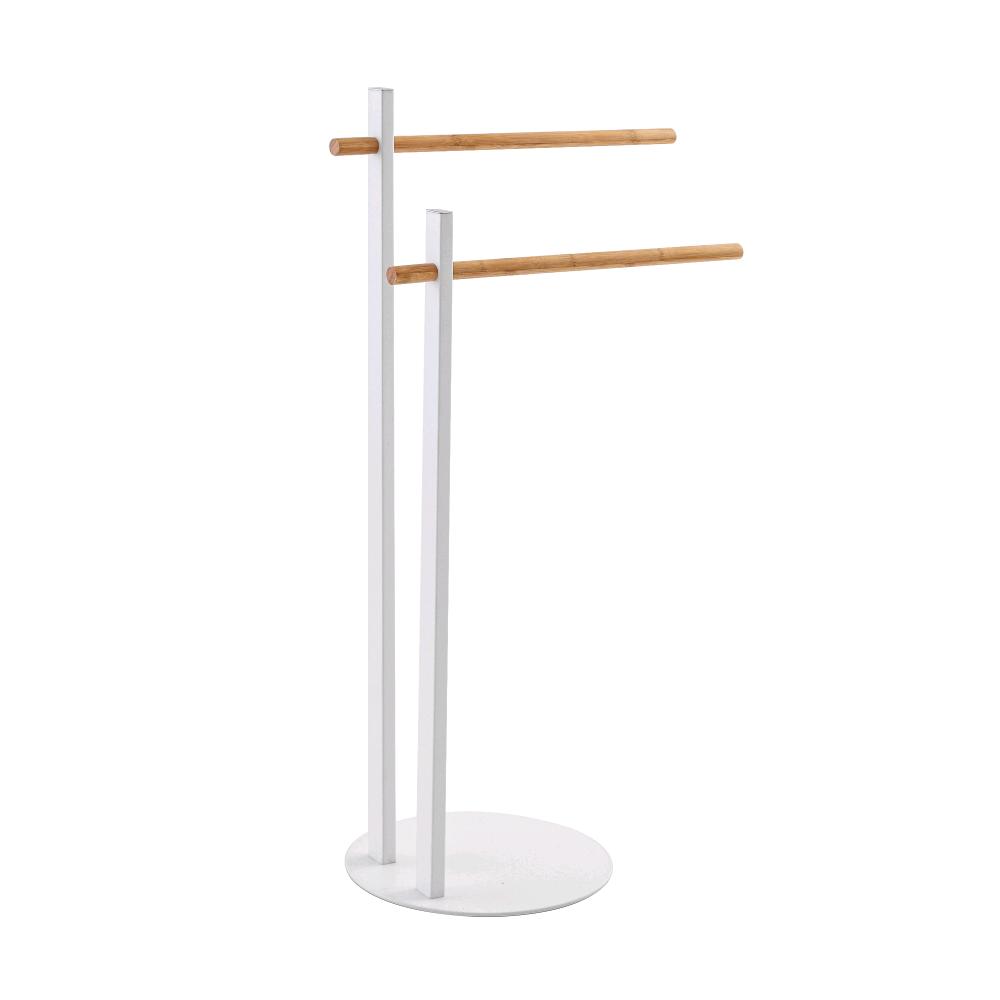 foto del prodotto piantana porta asciugamani 2 bracci per bagno in acciaio colore bianco opaco bambù