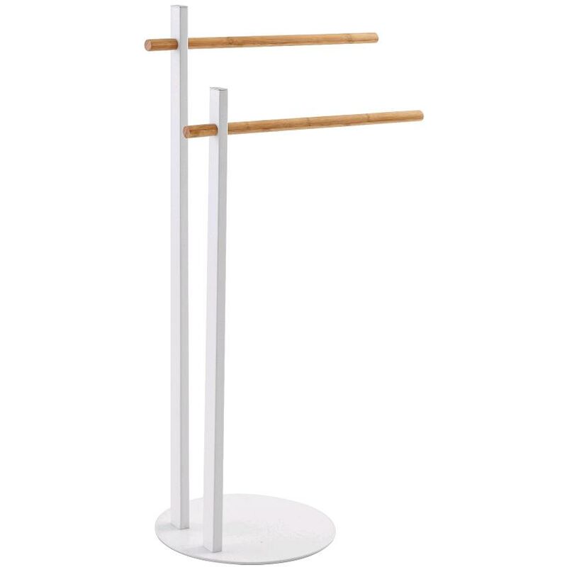 foto del prodotto piantana porta asciugamani 2 bracci per bagno in acciaio colore bianco opaco bambu 