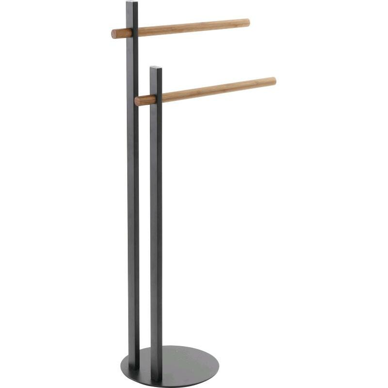 foto del prodotto piantana porta asciugamani 2 bracci per bagno in acciaio colore nero opaco bambu 