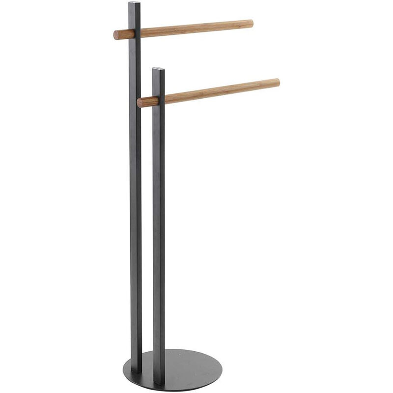 foto del prodotto piantana porta asciugamani bagno 2 bracci in bamboo 22x31xh.81 cm acciaio nero