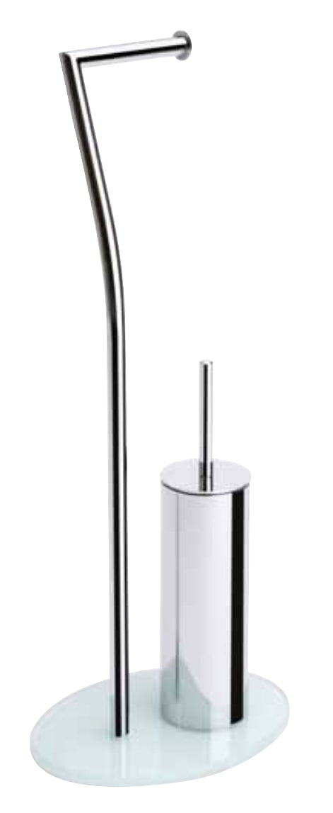 foto del prodotto piantana porta rotolo con scopino wc in metallo e vetro