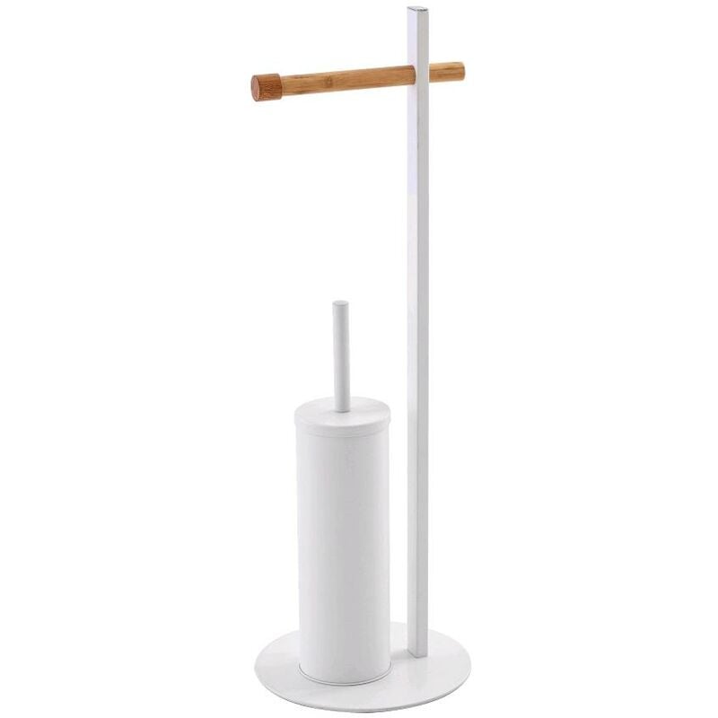 foto del prodotto piantana porta scopino porta rotolo da bagno acciaio colore bianco opaco bambu 