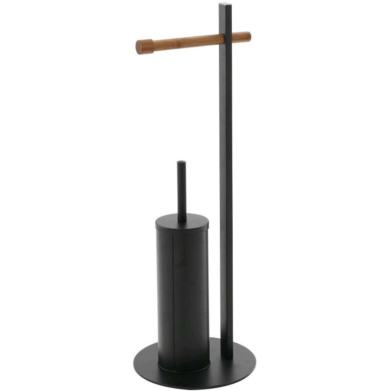 foto del prodotto piantana porta scopino porta rotolo da bagno acciaio colore nero opaco bambu 