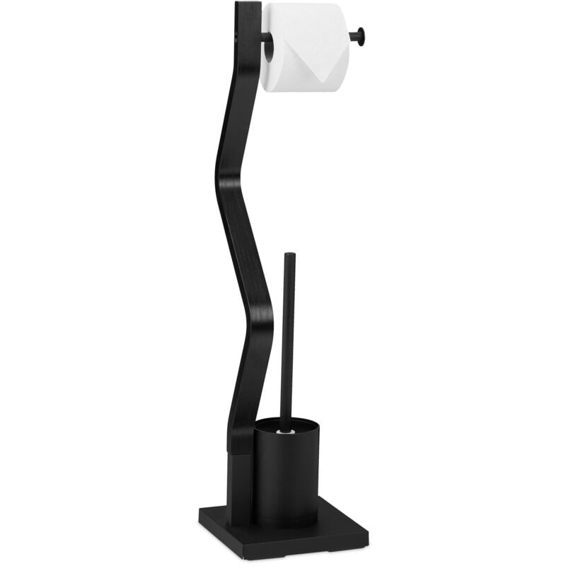 foto del prodotto piantana portarotolo e scopino, colonnina autoportante wc, portascopettone bagno, hlp 75x18,5x18,5 cm nero relaxdays