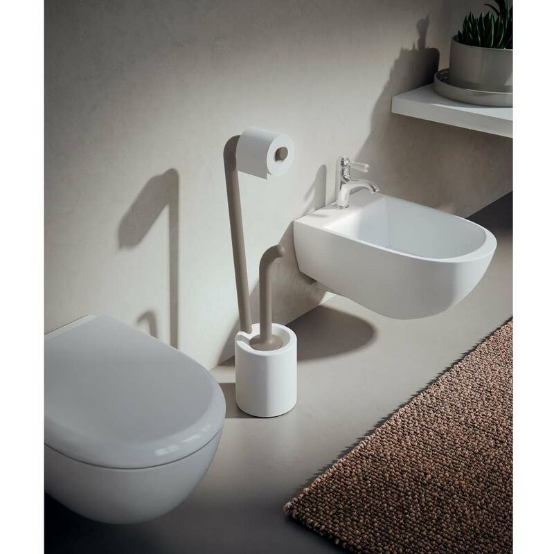 foto del prodotto piantana portarotolo e scopino wc bianco grigio 698 mm gedy