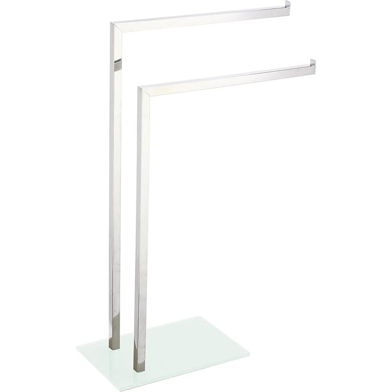 foto del prodotto piantana portasciugamani 2 bracci in acciaio, base in vetro temperato bianca 45x20x69h cm king home