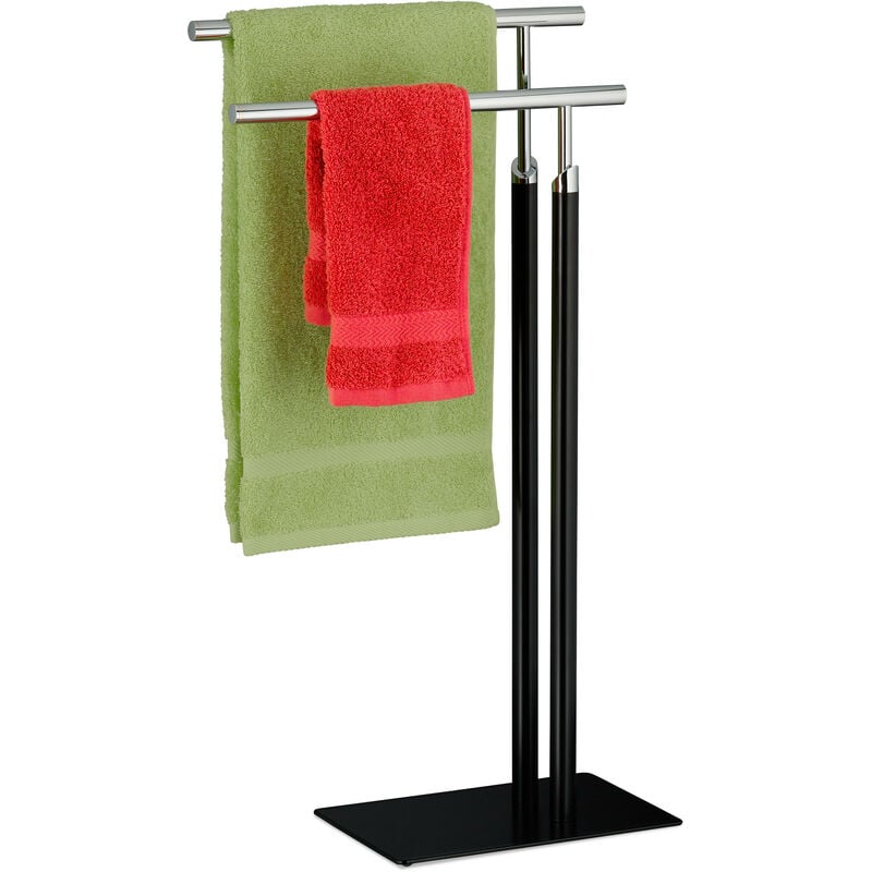 foto del prodotto piantana portasciugamani, autoportante con 2 aste, in acciaio, hxlxp 78x44x20 cm, bagno, wc, nero argentato relaxdays