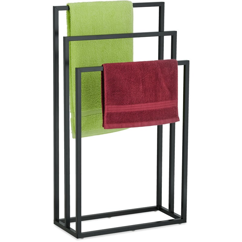 foto del prodotto piantana portasciugamani, autoportante con 3 bracci, acciaio, appendi asciugamani hlp 82,5 x 46 x 21 cm, nero relaxdays