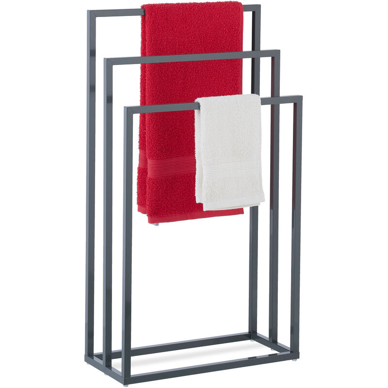 foto del prodotto piantana portasciugamani, autoportante con 3 bracci, acciaio, appendi asciugamani hlp 83x46x21 cm, antracite relaxdays