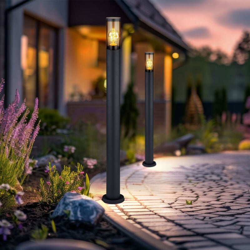 foto del prodotto piantana segnapasso paletto luminoso esterno lampade da giardino antracite ip44 lampada da terra patio, acciaio inox color fumo, 1x attacco e27, dxh 12,7x110cm, set di 2