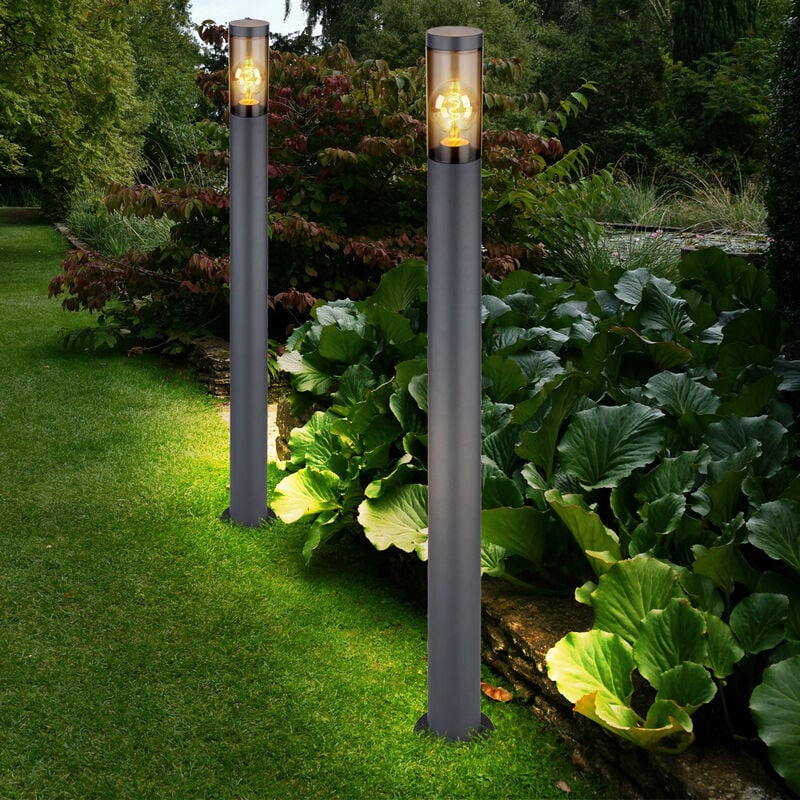 foto del prodotto piantana segnapasso paletto luminoso esterno lampade da giardino antracite ip44 lampada da terra patio, acciaio inox color fumo, 1x attacco e27, dxh