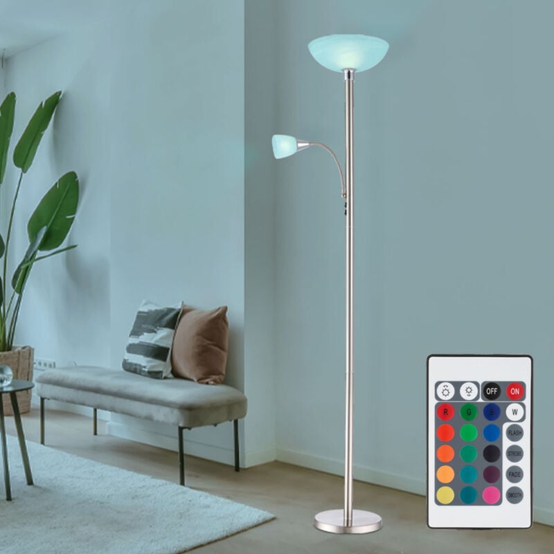 foto del prodotto piantana soffitto proiettore luce soggiorno camera da letto lampada da terra, metallo vetro nichel cromo, led rgb telecomando dimmerabile, 1x e24 1x