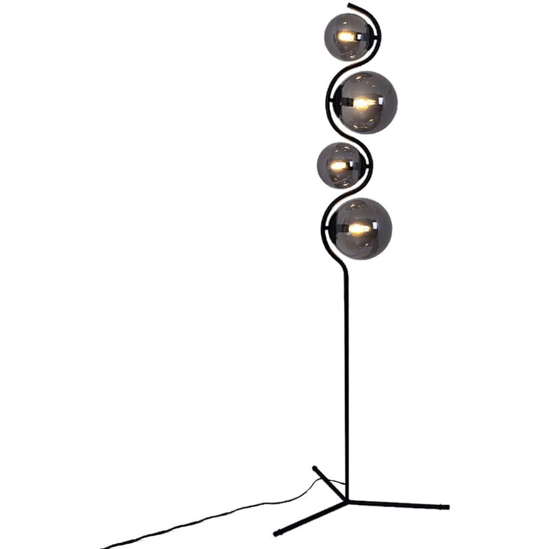 foto del prodotto piantana, soggiorno, vetro fum , 4 fiamme, lampada da camera, metallo nero, 4x e14, pxh 66 x 160 cm
