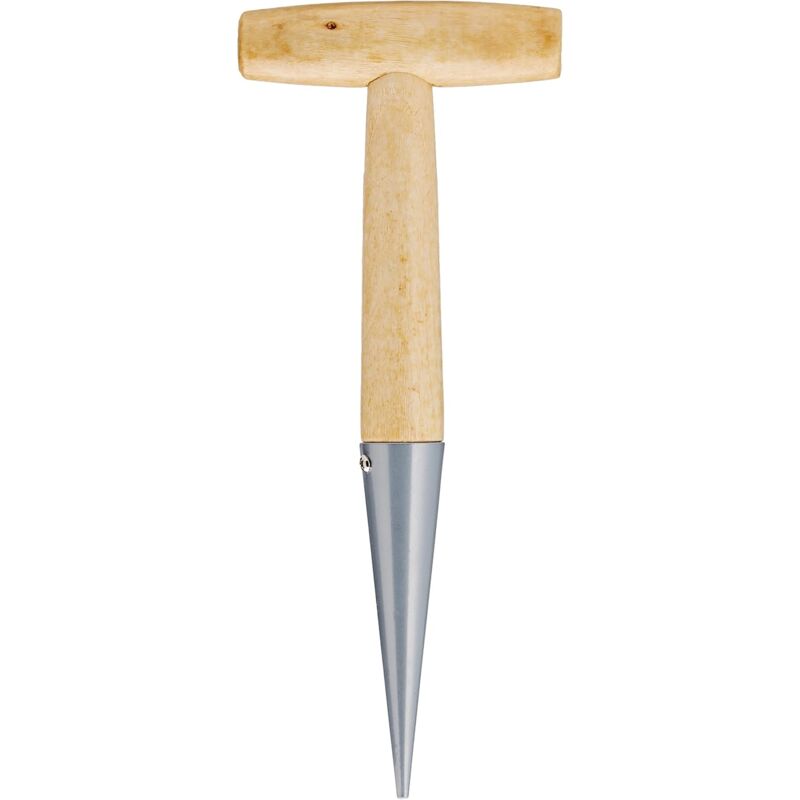 foto del prodotto piantatore per bulbi con punta in acciaio 28 cm piantatore manuale con manico in legno massello attrezzo da giardinaggio per adulti, marrone