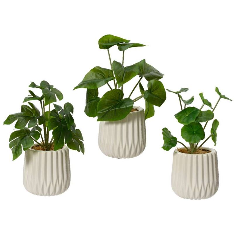 foto del prodotto piante foglie verdi finte in vaso decorato