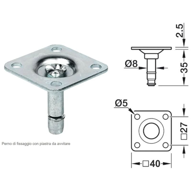 foto del prodotto piastra 40x40 661.34.995 con perno ad innesto per biruota d.40 50 normale o frenata