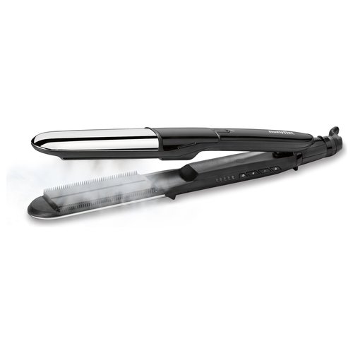 foto del prodotto piastra capelli babyliss st496e steam shine vapore 2in1 nero e silver