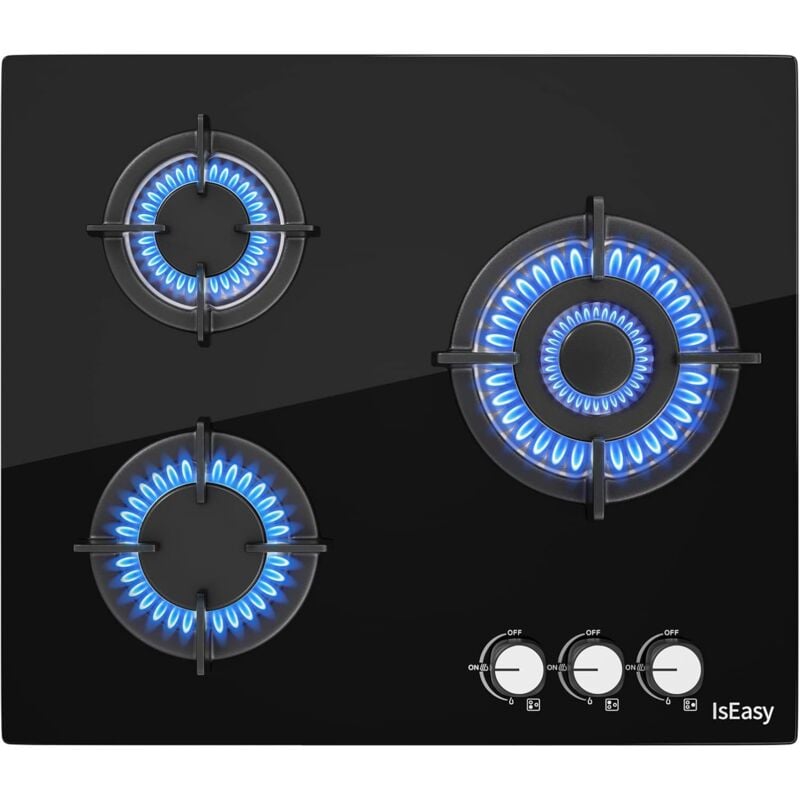 foto del prodotto piastra di cottura a gas a 3 fuochi, autosufficiente, piano cottura a incasso, per gas naturale/propano, sicurezza tramite termocoppia (3 fuochi)