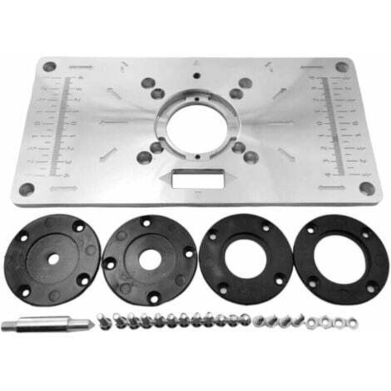 foto del prodotto piastra di inserimento del tavolo in lega di alluminio con 4 anelli per banco da lavoro per lavorazione del legno, 235 mm x 120 mm x 8 mm