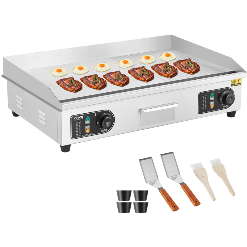 foto del prodotto piastra elettrica commerciale, piastra half flat top da 4400 w, temperatura regolabile 50 300 c, 73 x 40 x 1 cm piastra in acciaio inossidabile con