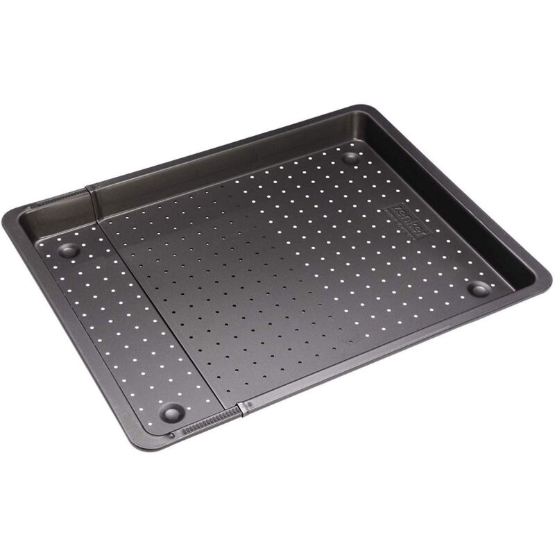 foto del prodotto piastra forata estensibile da 37 a 52 cm, con sistema di bloccaggio automatico, bordo xxl da 3 cm in acciaio carbon steel rivestito in antiaderente