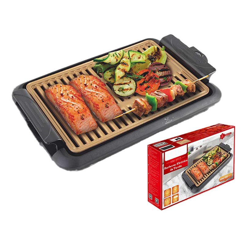 foto del prodotto piastra grill elettrica 1000w rivestimento antiaderente con termostato regolabile e raccoglitore di grasso rimovibile 38.2x25.2cm