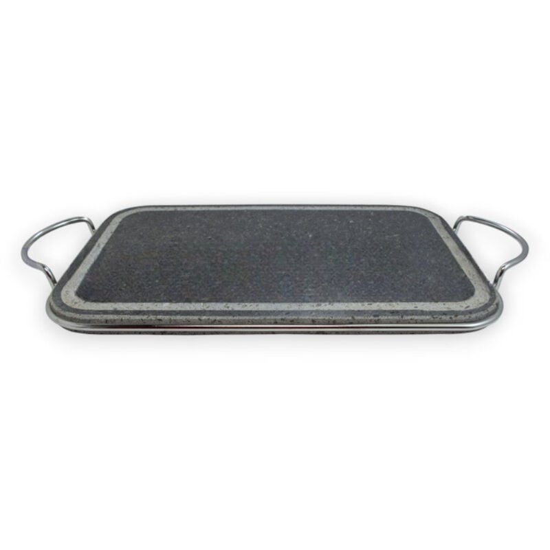foto del prodotto piastra in pietra lavica telaio rettangolare per barbecue in ferro 35x22x1,5 cm