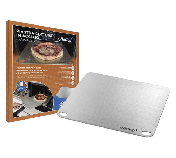 foto del prodotto piastra per cuocere pizza pane a casa cm 40x35 in acciaio inox spessore 4 mm