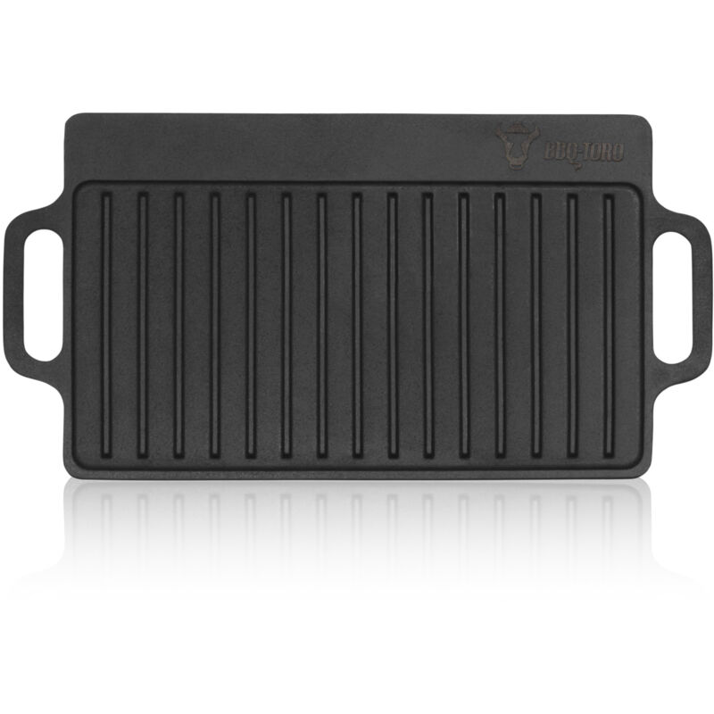 foto del prodotto piastra per grigliare in ghisa bbq toro con maniglie, 40 x 20,5 cm, piastra bbq reversibile pre seasoned, padella per grigliare, bbq plancha