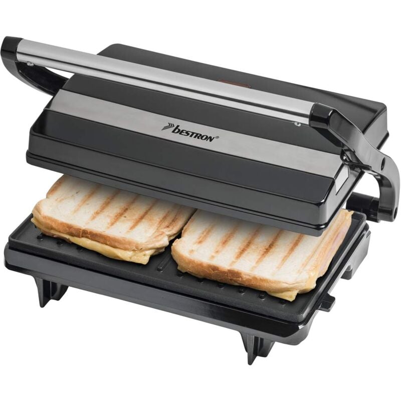 foto del prodotto piastra tostapane, griglia per panini con vassoio di raccolta, macchina per panini con impugnatura cool touch e rivestimento antiaderente, 700 watt,
