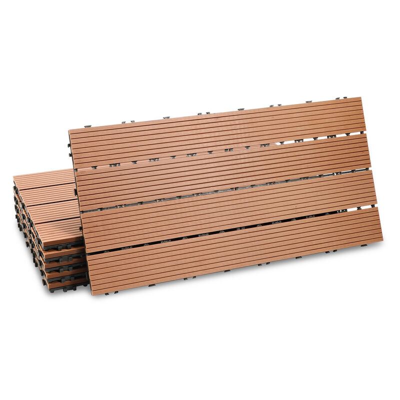 foto del prodotto piastrella per terrazza piastrelle per giardino ad incastro rivestimento piastrelle ad incastro in legno composito wpc 60x30 marrone 18pz swanew