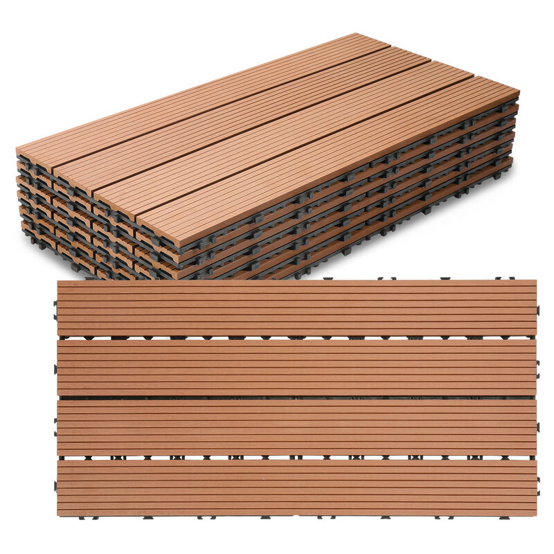 foto del prodotto piastrella per terrazza piastrelle per giardino ad incastro rivestimento piastrelle ad incastro in legno composito wpc 60x30 marrone 6pz swanew