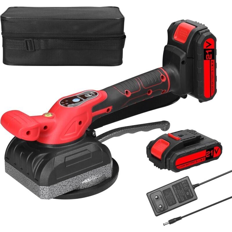 foto del prodotto piastrellatrice vibrante da 21 v, 5 velocit regolabili, 2 batterie da 1300 mah, ventosa da 165 mm, macchina elettrica per la posa di piastrelle per