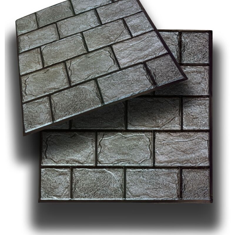 foto del prodotto piastrelle 3d a rilievo autoadesive in pvc 30x30cm pietra, mattoni, marmo. idrorepellenti mattoncini grigi 30x30cm