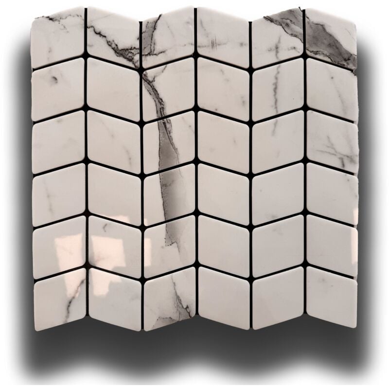 foto del prodotto piastrelle 3d autoadesive in pet acustiche e isolanti 30x30cm 4mm spessore chevron carrara