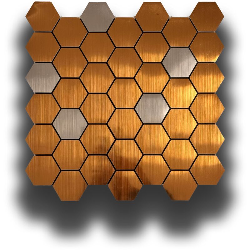 foto del prodotto piastrelle 3d autoadesive in pet acustiche e isolanti 30x30cm 4mm spessore esagoni oro argento